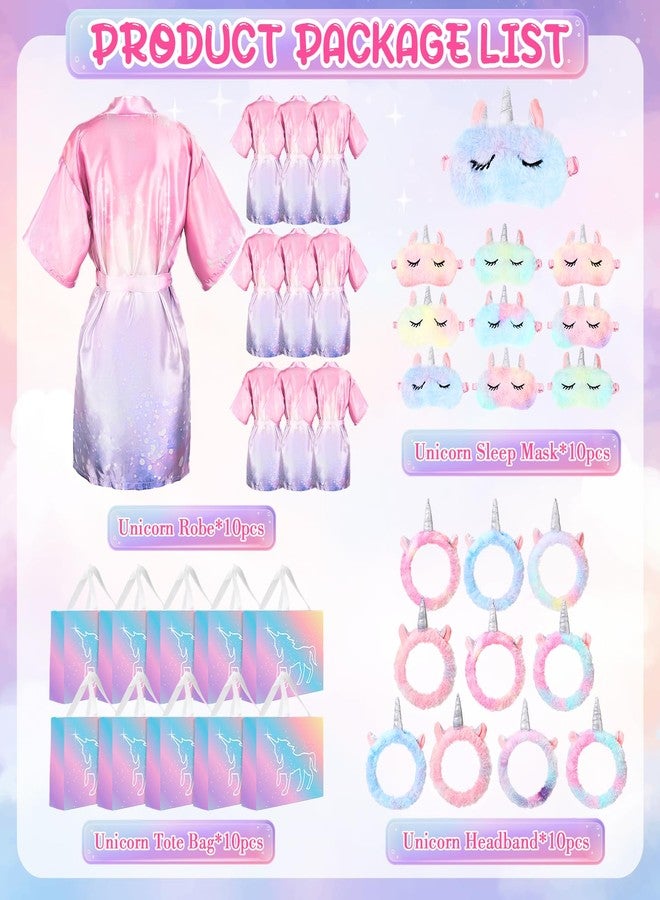 Maiteenly 10 Sets Unicorn Spa Party Supplies for Girls Include Spa Satin Robe Headband Eye Mask Handbag Spa Sleepover Party Favors - Image 2